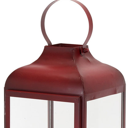 Set of Two Red Distressed Iron Floor Lantern Candle Holders HomeRoots