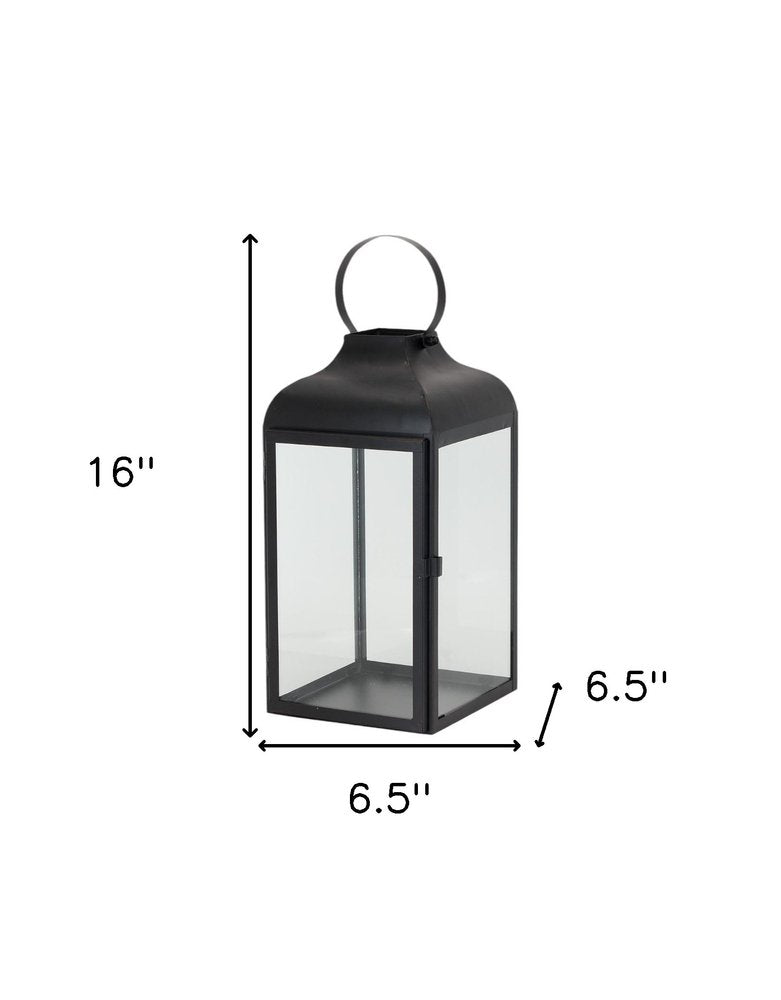 Set of Two Black Distressed Iron Floor Lantern Candle Holders HomeRoots