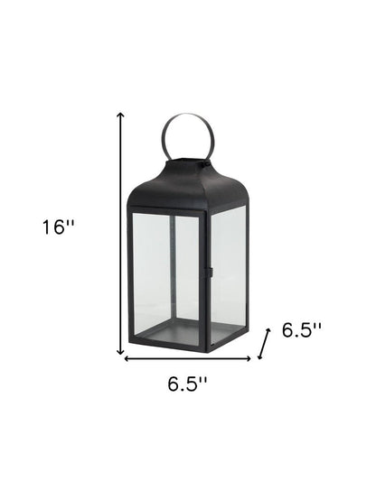 Set of Two Black Distressed Iron Floor Lantern Candle Holders HomeRoots