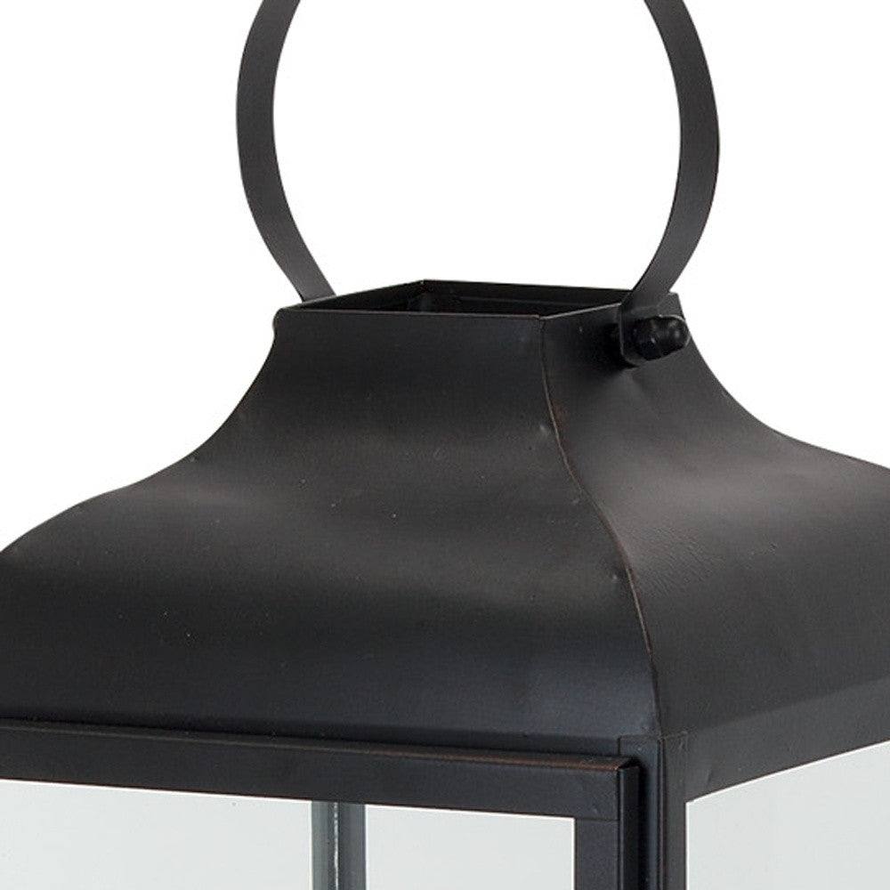 Set Of Two Black Flameless Floor Lantern Candle Holder