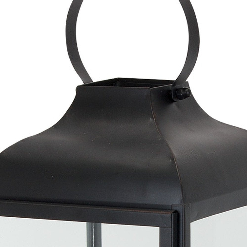 Set of Two Black Distressed Iron Floor Lantern Candle Holders HomeRoots