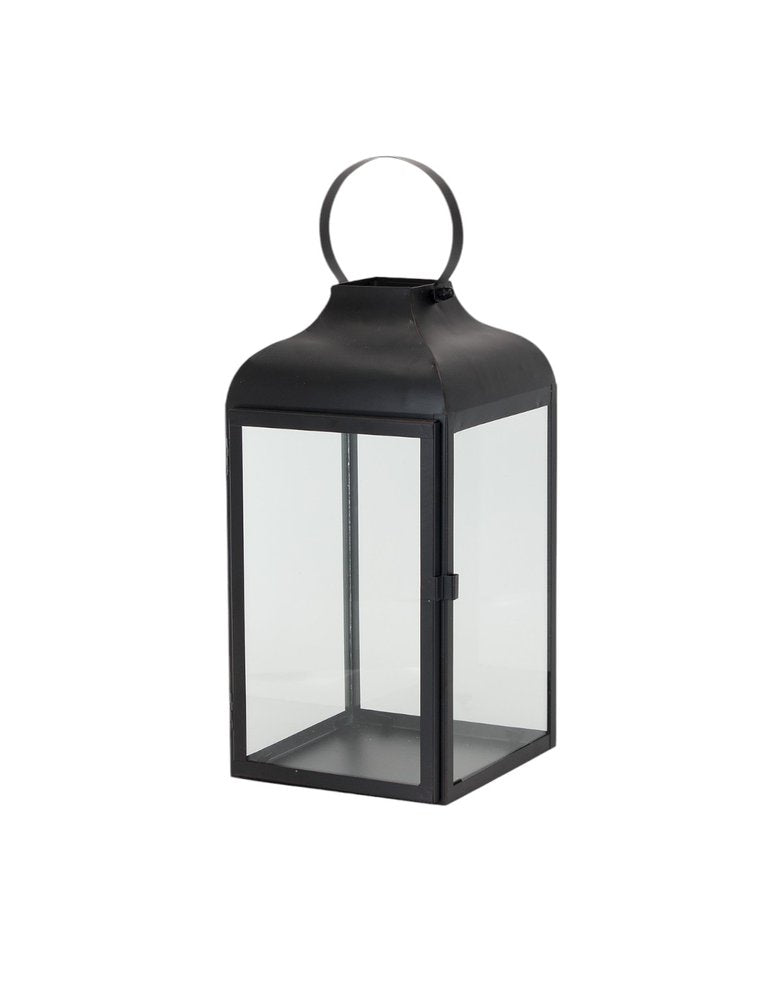 Set of Two Black Distressed Iron Floor Lantern Candle Holders HomeRoots