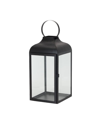 Set of Two Black Distressed Iron Floor Lantern Candle Holders HomeRoots