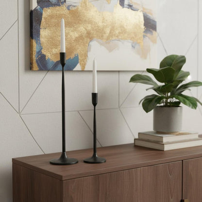 Set of Two Black Distressed Metal Tabletop Taper Candle Holders HomeRoots