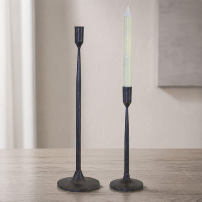Set of Two Black Distressed Metal Tabletop Taper Candle Holders HomeRoots