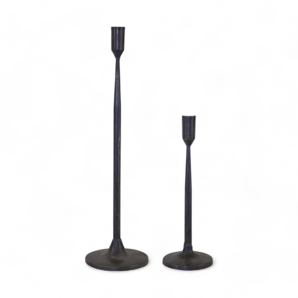 Set of Two Black Distressed Metal Tabletop Taper Candle Holders HomeRoots