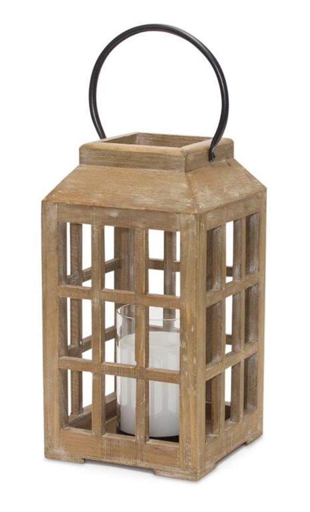 13" Natural Distressed Wood And Glass Centerpiece Lantern Candle Holder HomeRoots