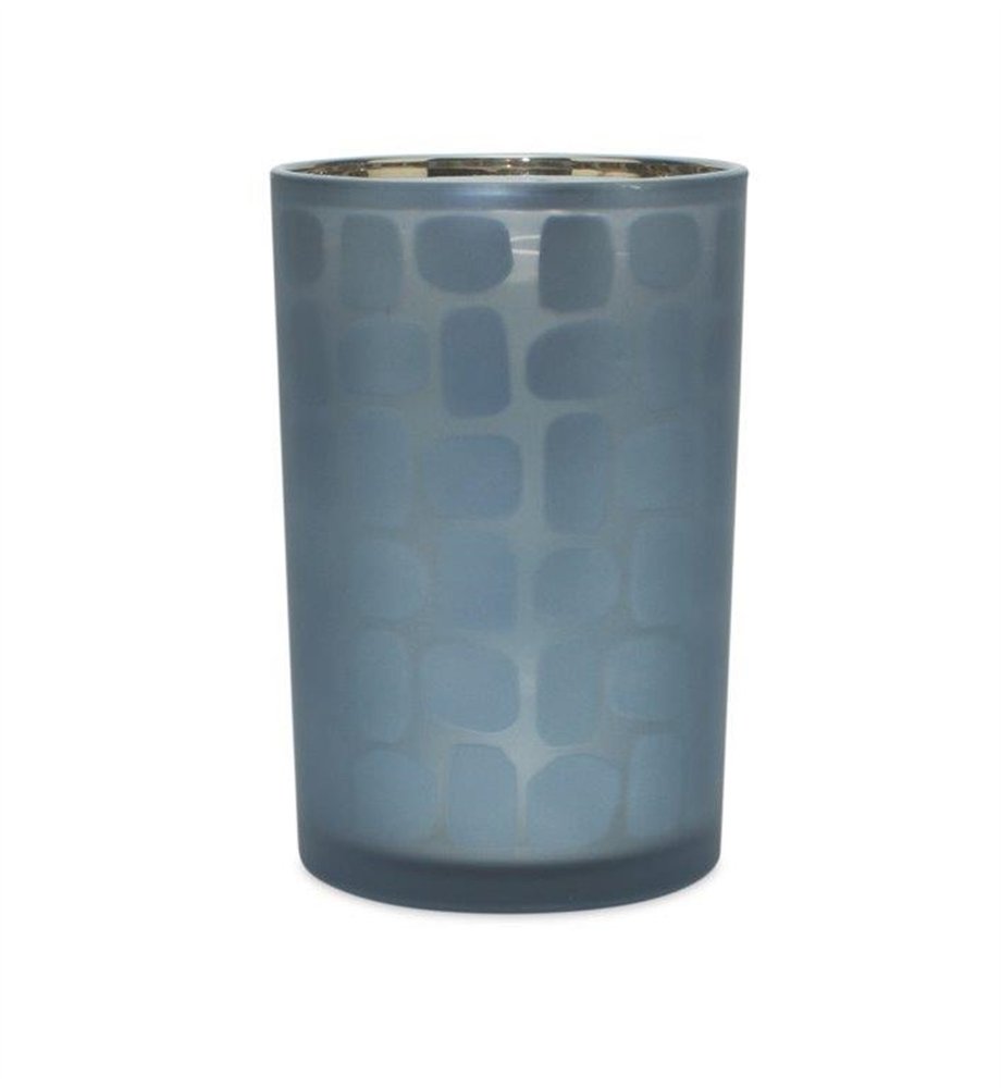 Set of Two Navy Blue Abstract Glass Tabletop Tealight Candle Holders HomeRoots