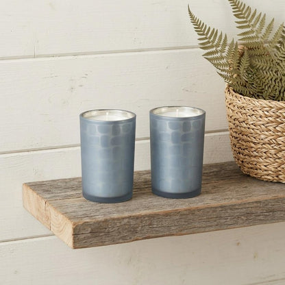 Set of Two Navy Blue Abstract Glass Tabletop Tealight Candle Holders HomeRoots