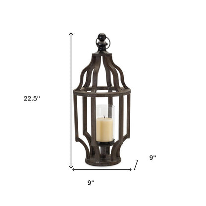 23" Black Geometric Wood And Glass Tabletop Lantern Candle Holder HomeRoots