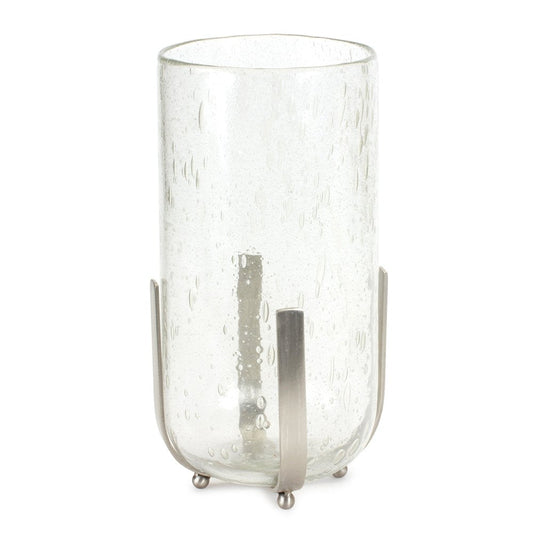 6" Silver And Clear Metal And Glass Tabletop Hurricane Candle Holder HomeRoots