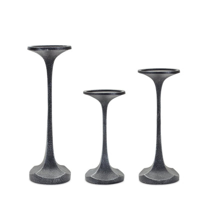 Set of Three Dark Gray Distressed Abstract Polyresin Tabletop Pillar Candle Holders HomeRoots