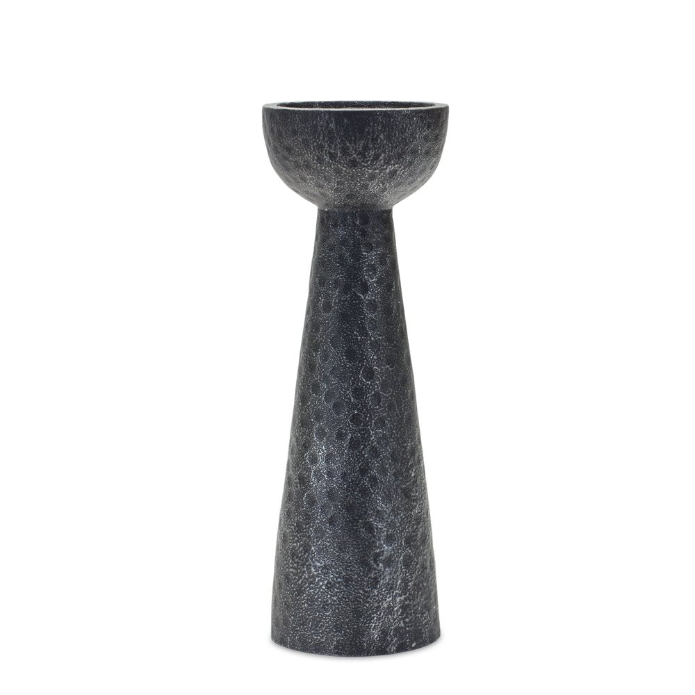 Set of Two Black Distressed Hammered Polyresin Tabletop Pillar Candle Holders HomeRoots