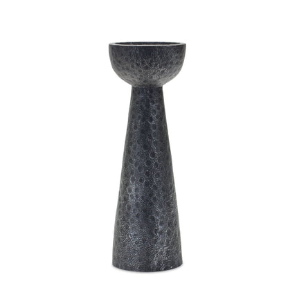 Set of Two Black Distressed Hammered Polyresin Tabletop Pillar Candle Holders HomeRoots