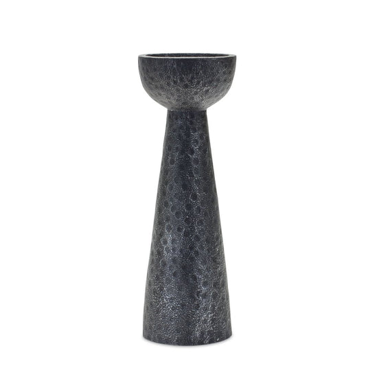 Set of Two Black Distressed Hammered Polyresin Tabletop Pillar Candle Holders HomeRoots