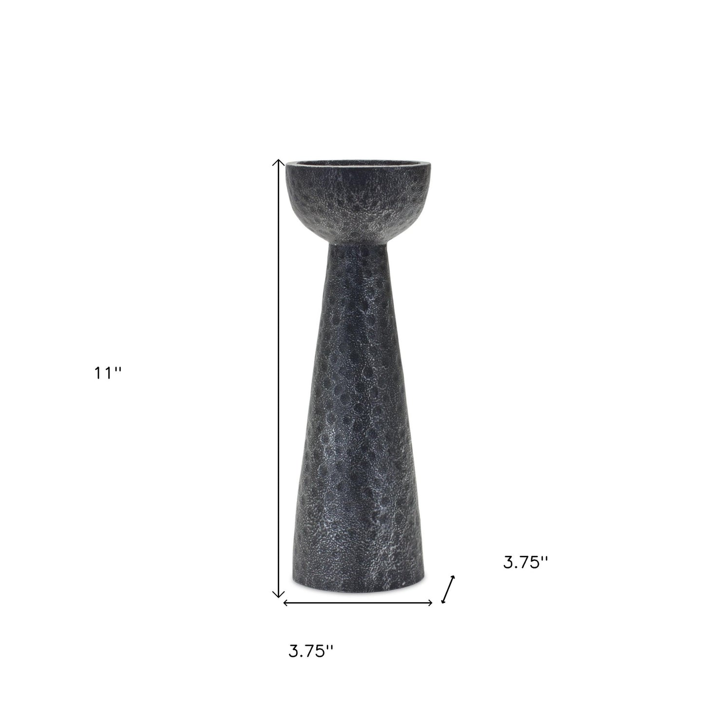 Set of Two Black Polyresin Hammered Tabletop Pillar Candle Holders