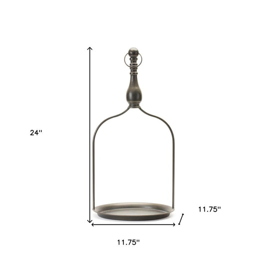 24" Brown Distressed Iron Tabletop Dish Candle Holder HomeRoots