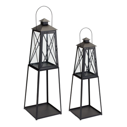 Set of Two Black Distressed Ornate Iron Tabletop Lantern Candle Holders HomeRoots