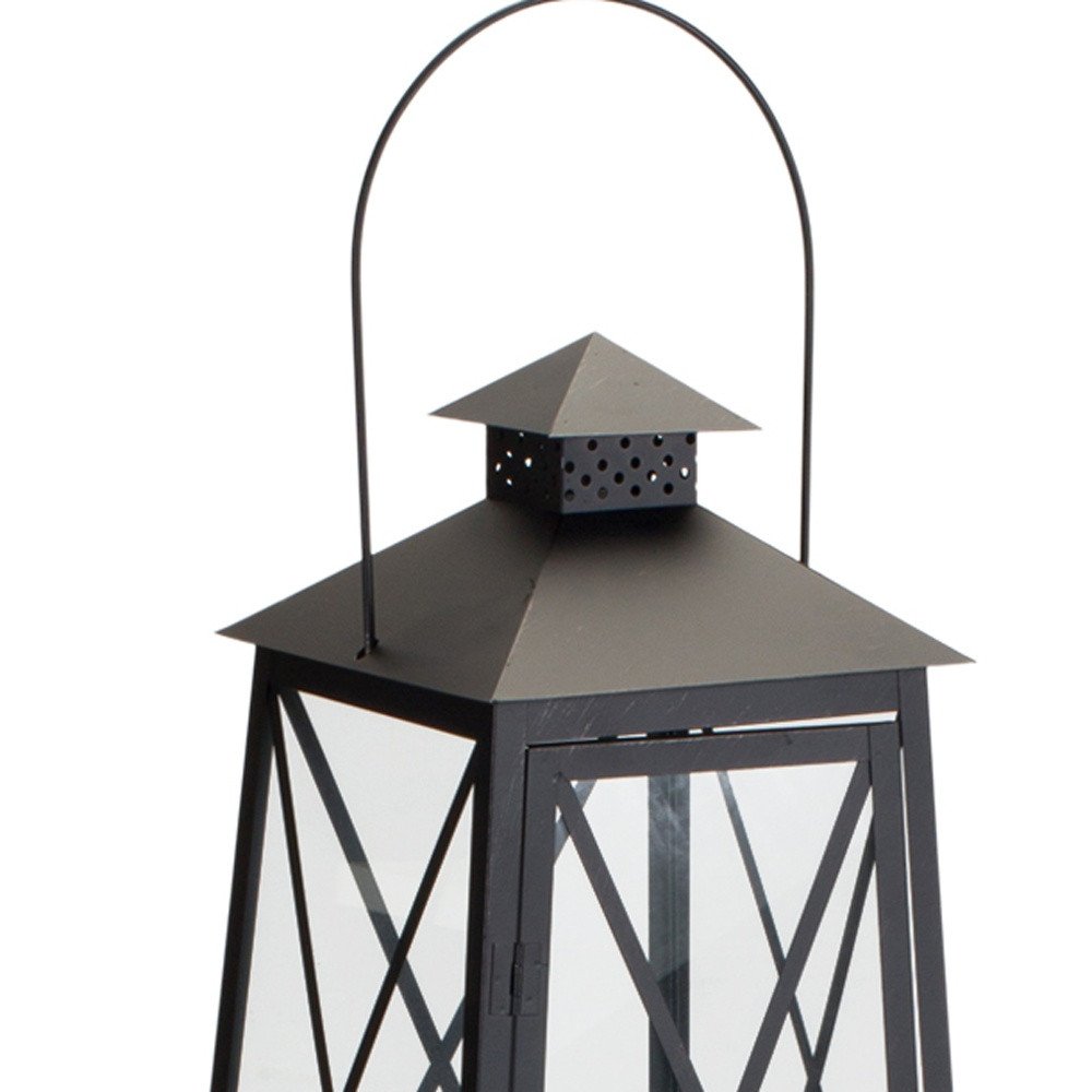 Set of Two Black Distressed Ornate Iron Tabletop Lantern Candle Holders HomeRoots