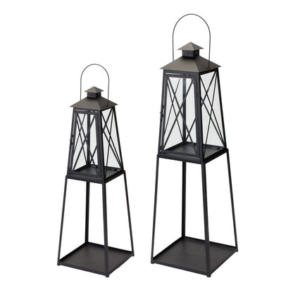 Set of Two Black Distressed Ornate Iron Tabletop Lantern Candle Holders HomeRoots