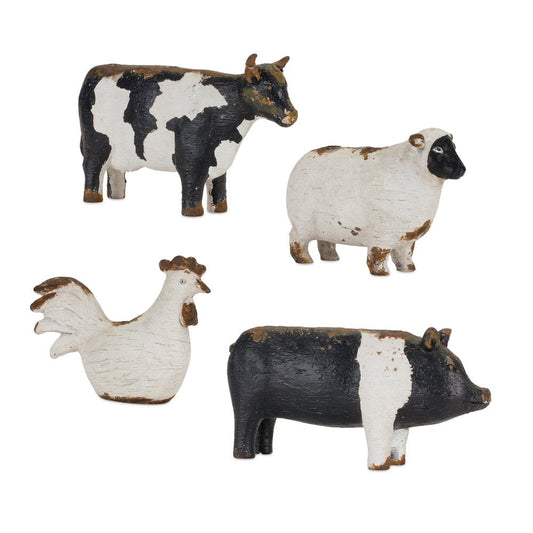Set of Four Black and White Farm Animal Polyresin Tabletop Candleholders HomeRoots