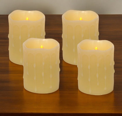 Set of Four Yellow Flameless Pillar Candles HomeRoots