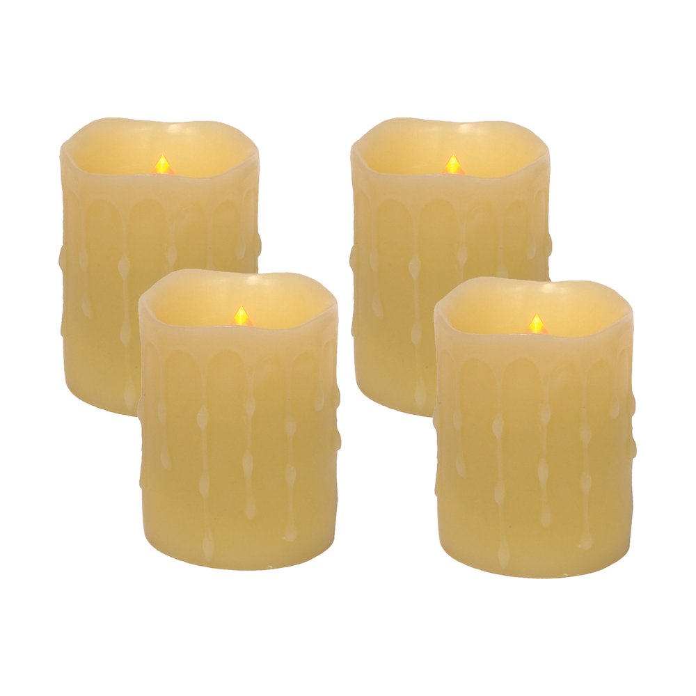 Set of Four Yellow Flameless Pillar Candles HomeRoots