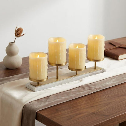 Set of Four Yellow Flameless Pillar Candles HomeRoots