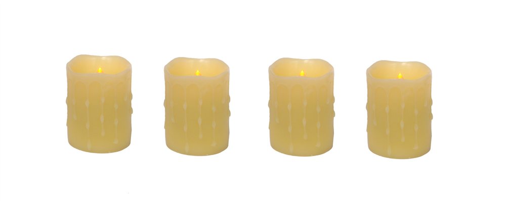 Set of Four Yellow Flameless Pillar Candles HomeRoots