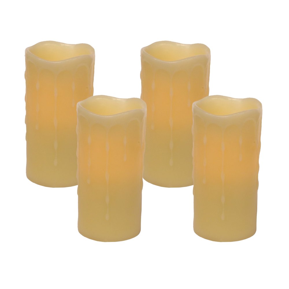 Set of Four Yellow Flameless Pillar Candles HomeRoots