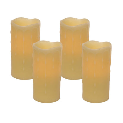 Set of Four Yellow Flameless Pillar Candles HomeRoots