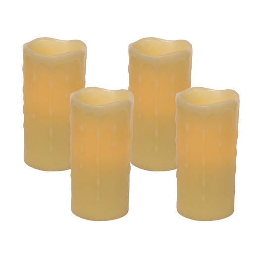Set of Four Yellow Flameless Pillar Candles HomeRoots