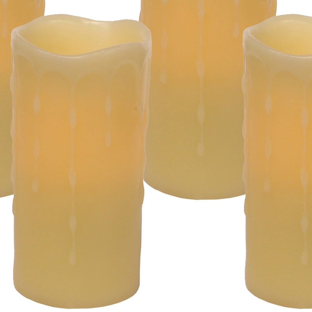 Set of Four Yellow Flameless Pillar Candle