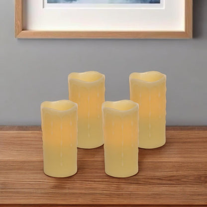 Set of Four Yellow Flameless Pillar Candles HomeRoots