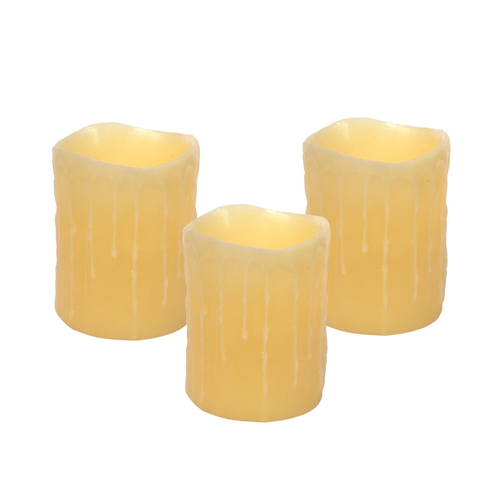 Set of Three Yellow Flameless Pillar Candle HomeRoots