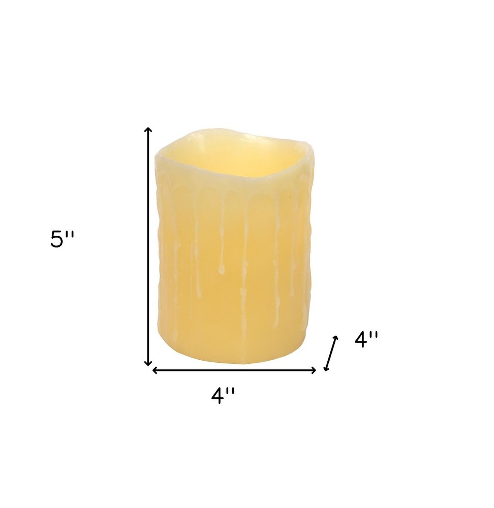 Set of Three Yellow Flameless Pillar Candle HomeRoots