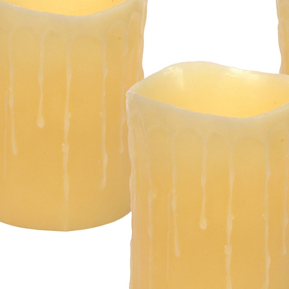 Set of Three Yellow Flameless Pillar Candle HomeRoots