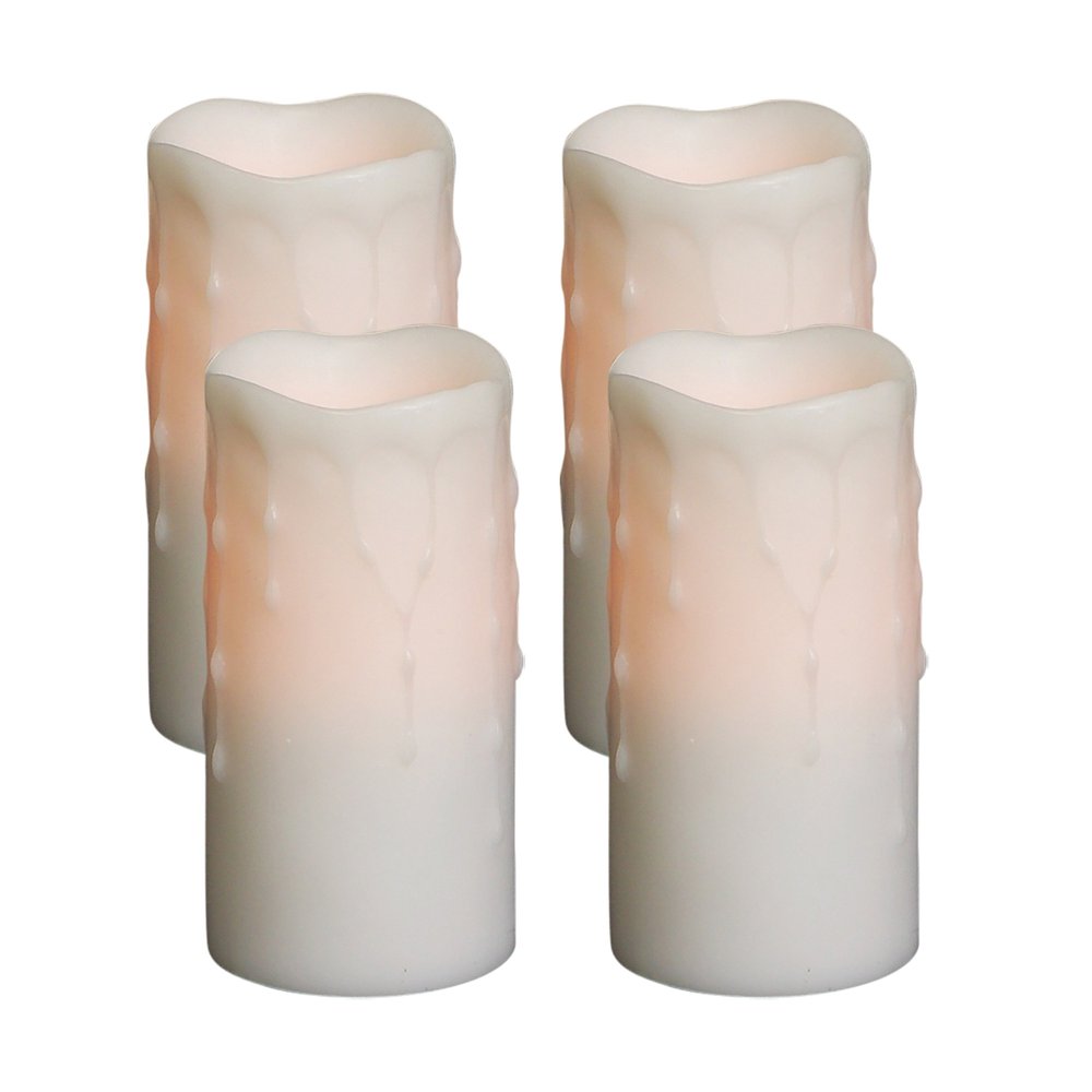 Set of Four Off White Flameless Pillar Candles HomeRoots