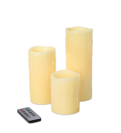 Set of Three Yellow Flameless Pillar Candle