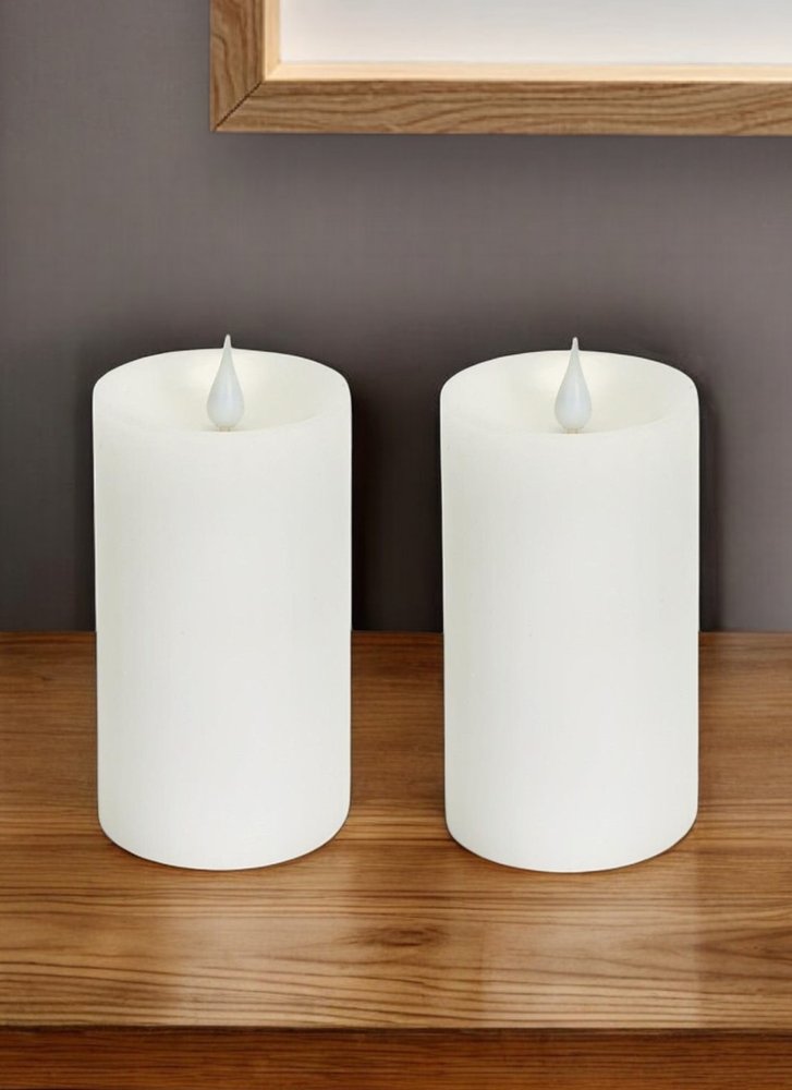 Set of Two White Flameless Pillar Candle HomeRoots