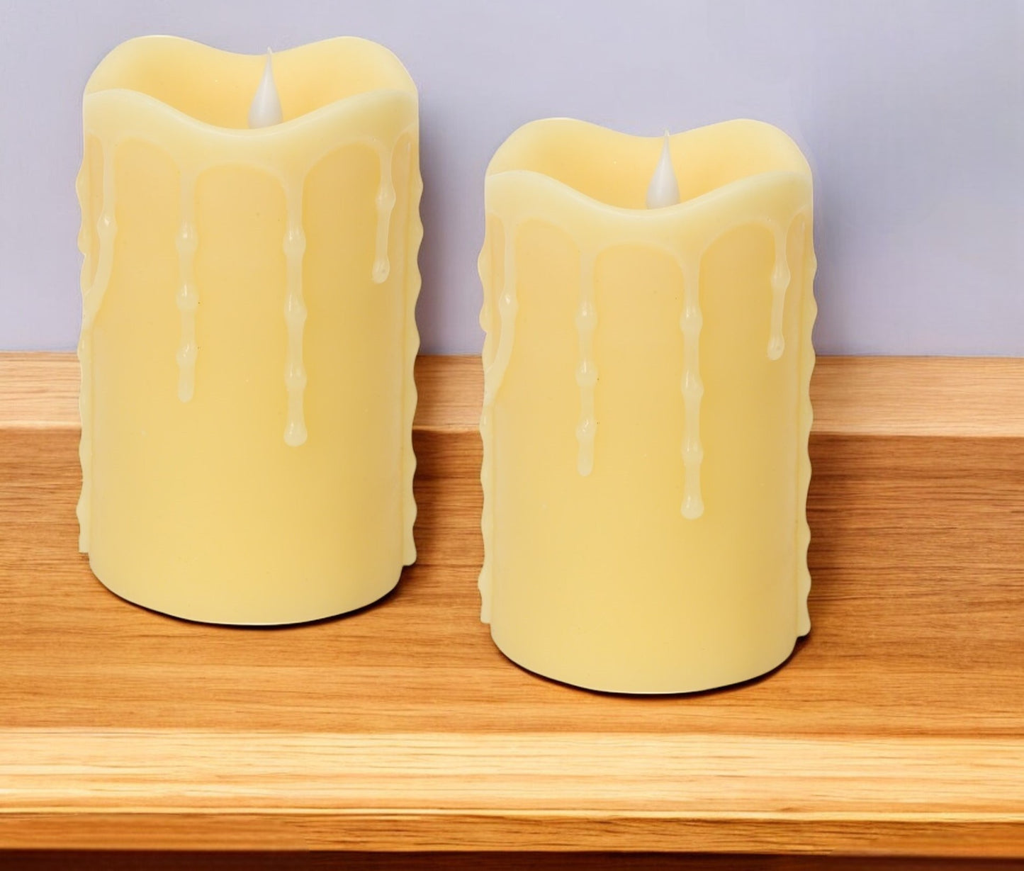 Set of Two Yellow Flameless Pillar Candles