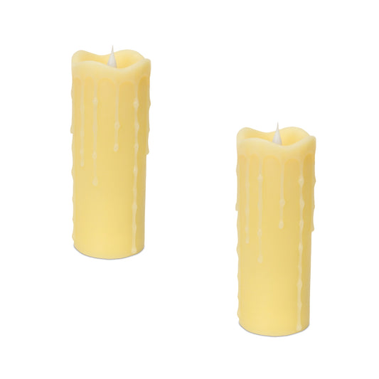 Set of Two Yellow Flameless Pillar Candles