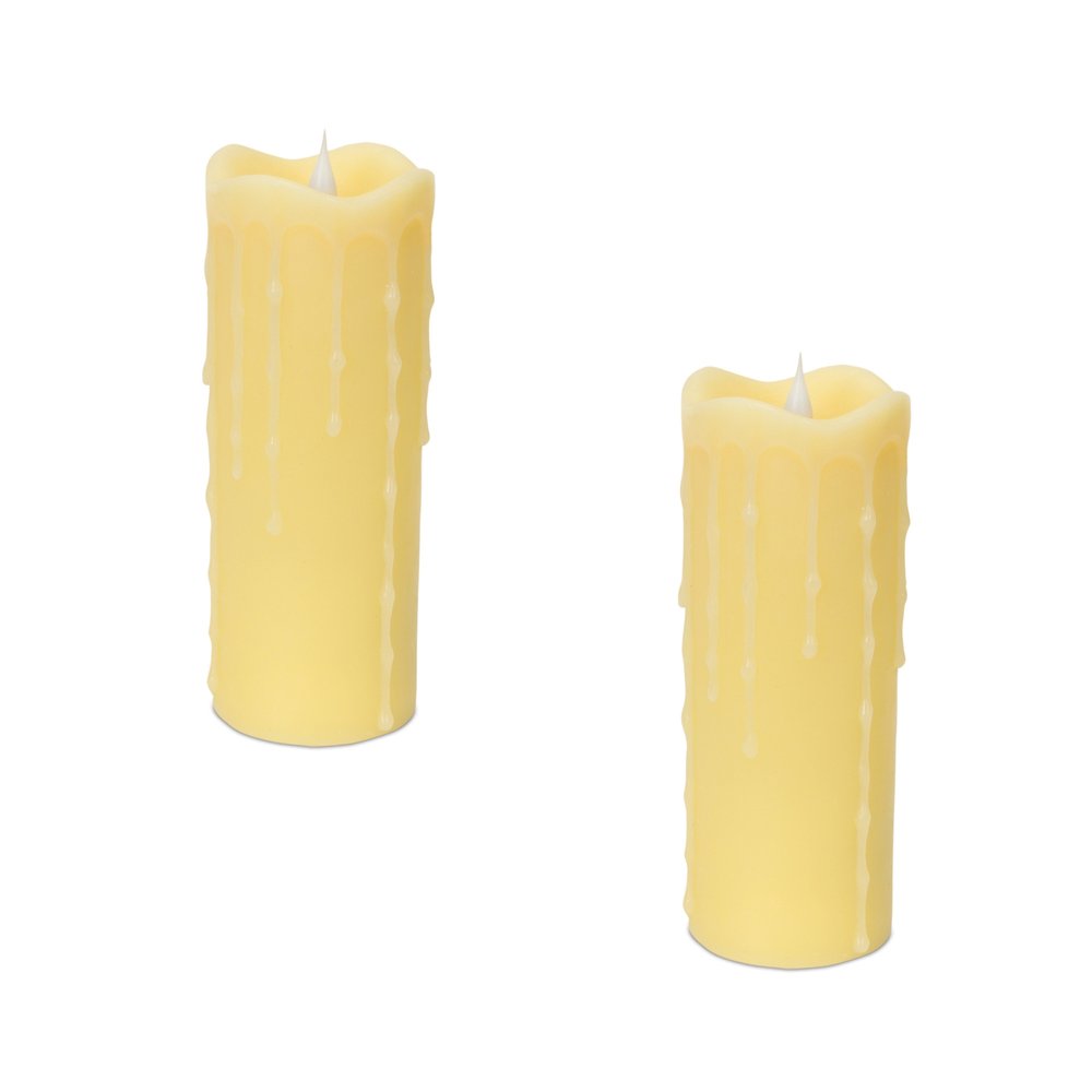 Set of Two Yellow Flameless Pillar Candles HomeRoots