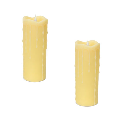Set of Two Yellow Flameless Pillar Candles HomeRoots