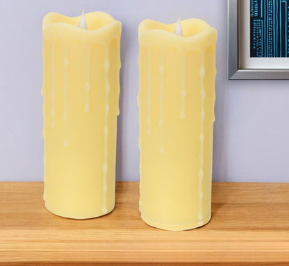 Set of Two Yellow Flameless Pillar Candles HomeRoots
