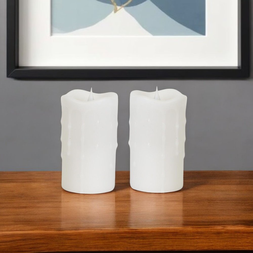 Set of Two White Flameless Pillar Candle HomeRoots