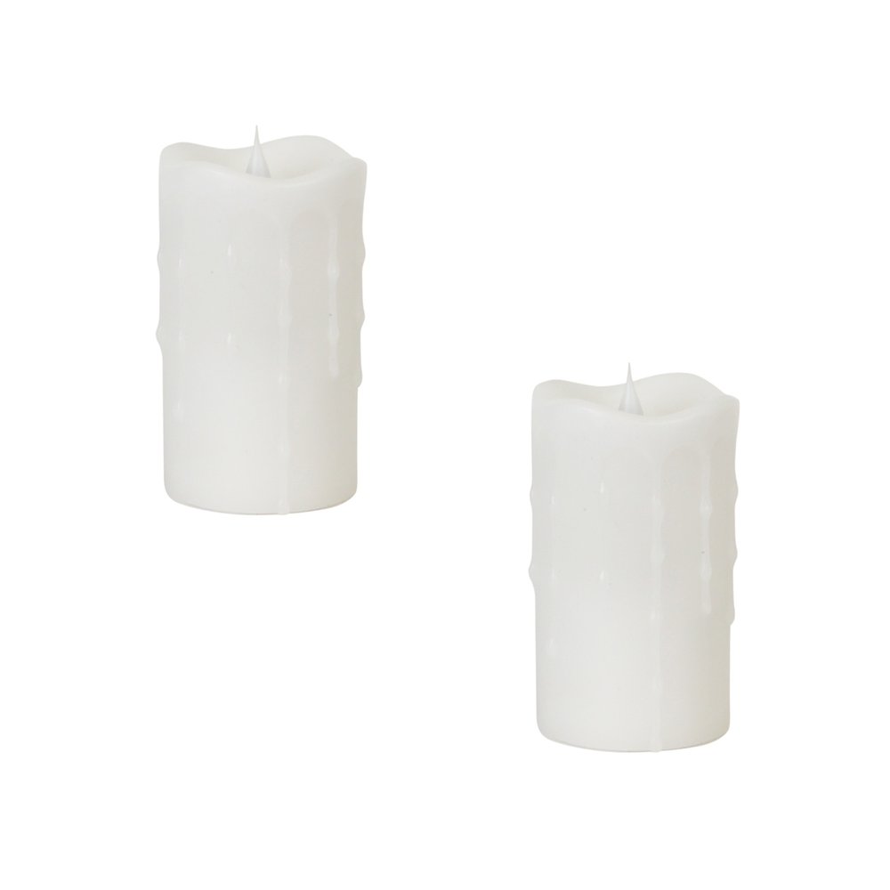 Set of Two White Flameless Pillar Candle HomeRoots