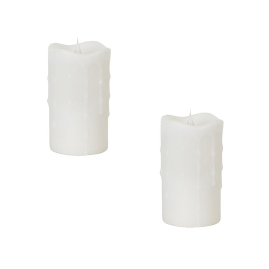Set of Two White Flameless Pillar Candle HomeRoots