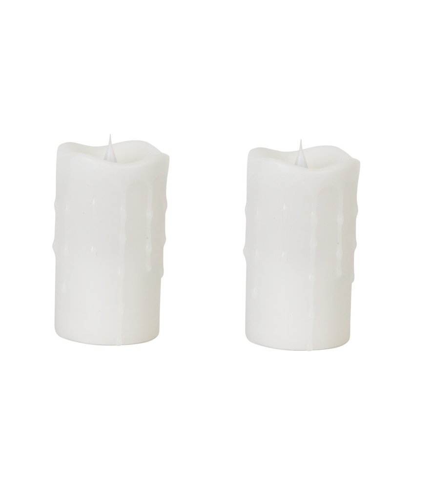 Set of Two White Flameless Pillar Candle HomeRoots