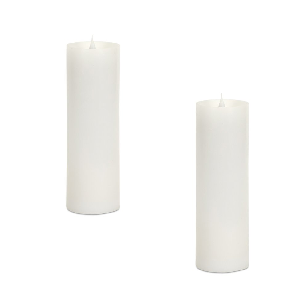 Set of Two White Flameless Pillar Candles HomeRoots